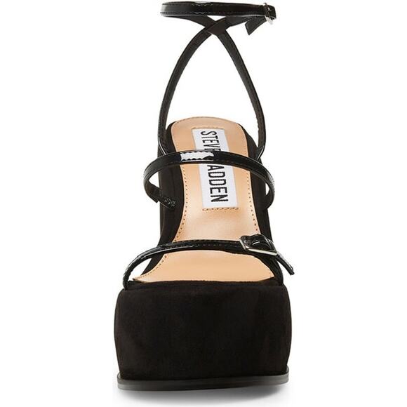 New Steve Madden Erica Platform Shoes High Heels Sandals Black Patent Straps 10 - Picture 3 of 5